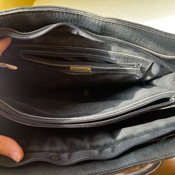 Vintage Cornell Vegan Leather Handbag Black Structured Satchel Gold Hardware - Picture 5 of 9